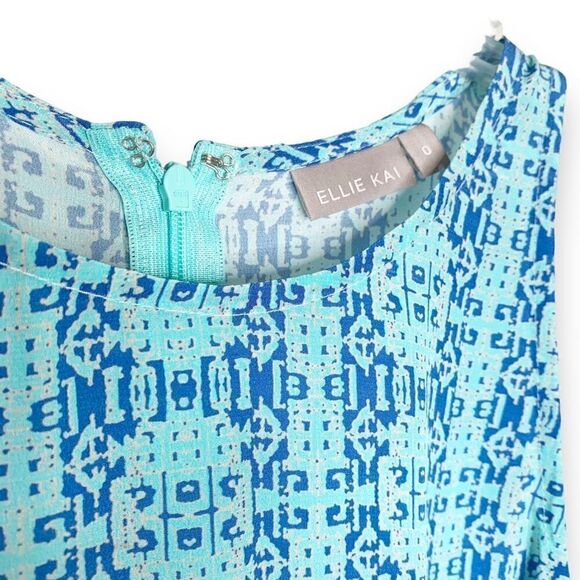 Ellie Kai Jasmine Top Blue Silk Geometric Print Sleeveless Blouse Women’s Size 0 - Picture 3 of 9
